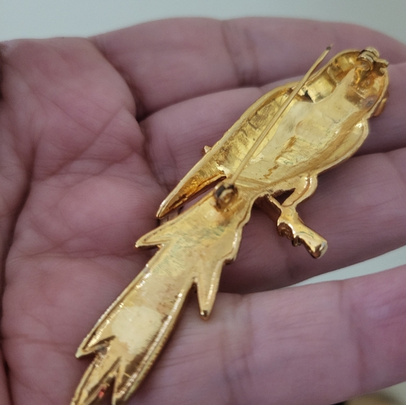 Parrot pin, gold, red and green 3" long   #2409 - Picture 2 of 2